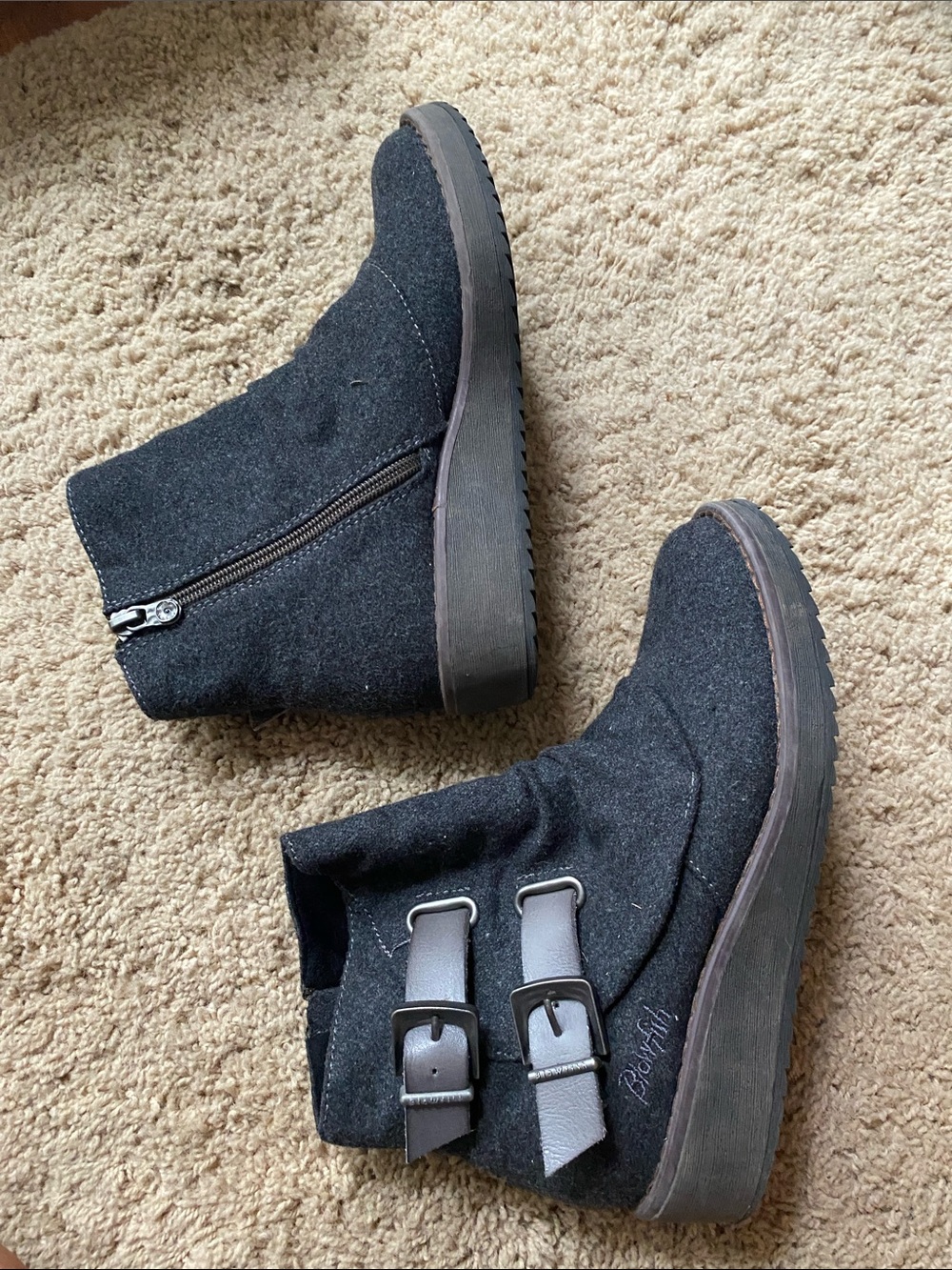 Blowfish Black Wool Buckle Ankle Boots - Picture 7 of 9